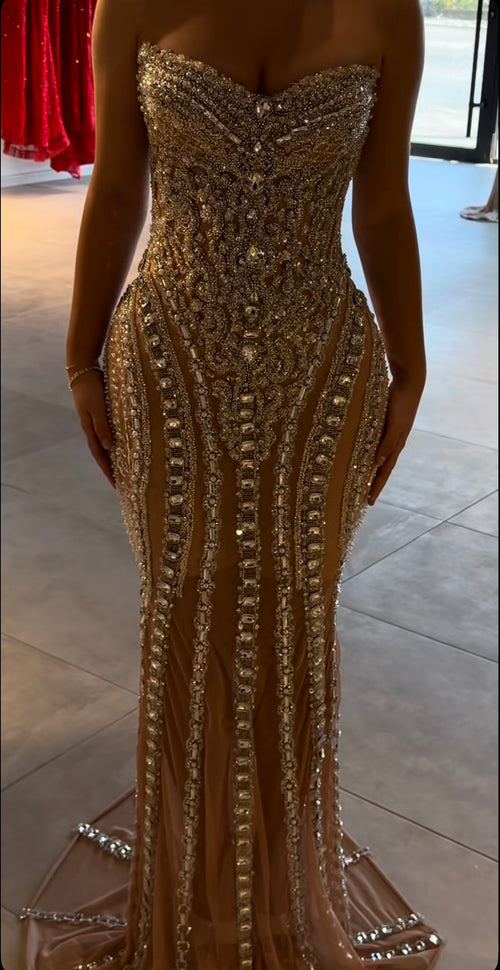 Champagne Crystal Couture Gown
