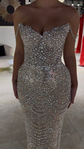 Silver Crystal Embellished Corset Gown