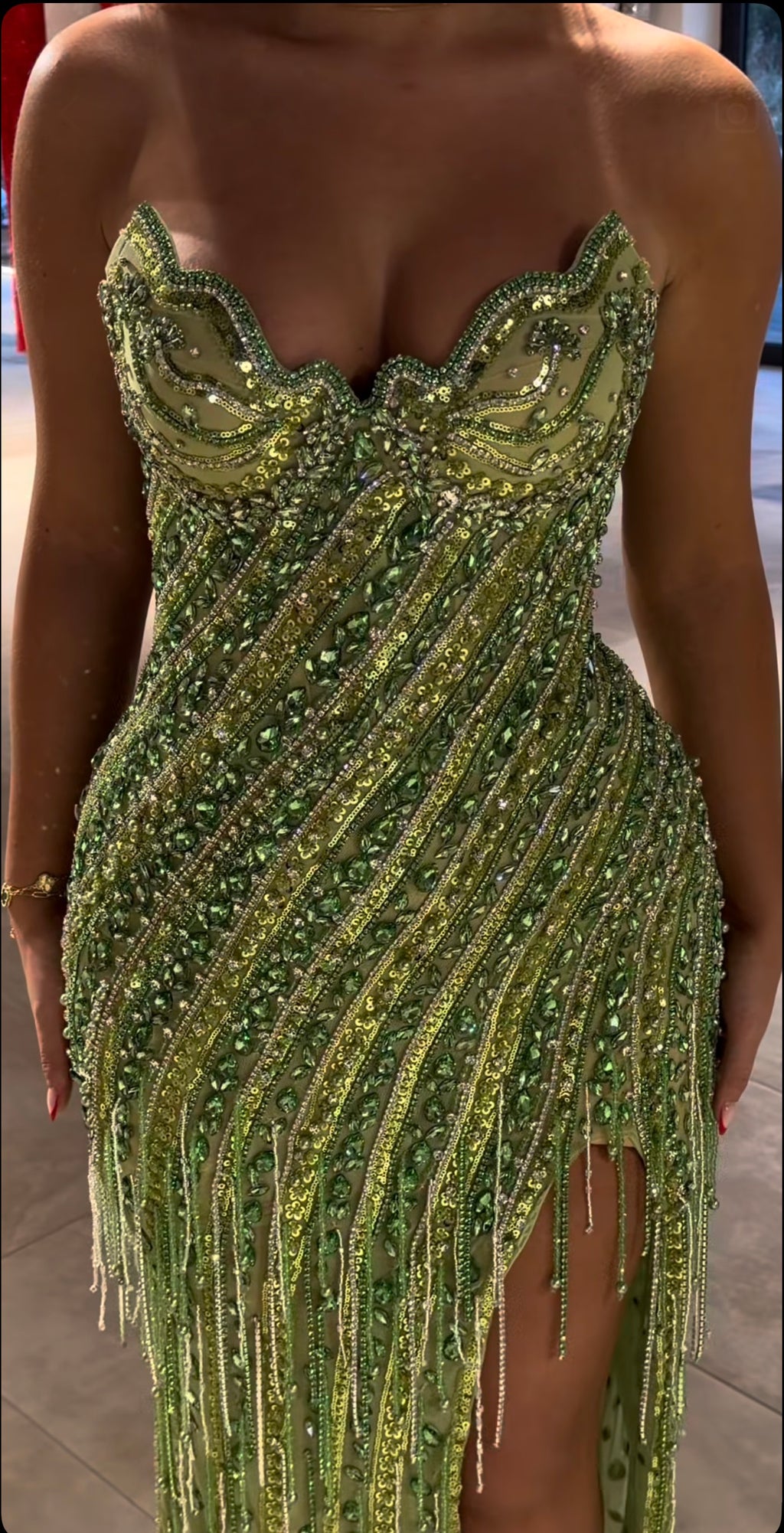 Emerald Green Beaded Corset Gown