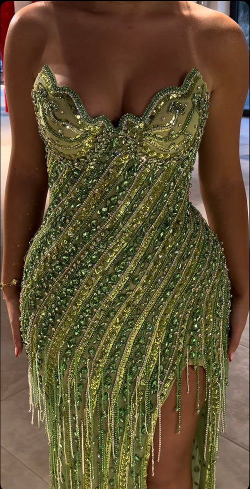 Emerald Green Beaded Corset Gown