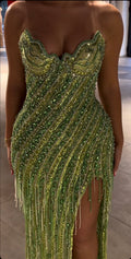 Emerald Green Beaded Corset Gown
